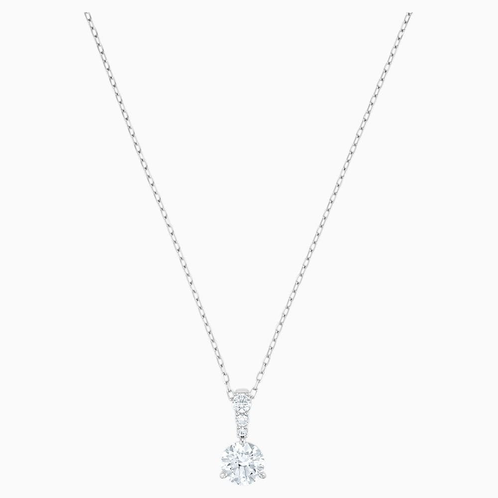 Solitaire pendant Round cut, White, Rhodium plated