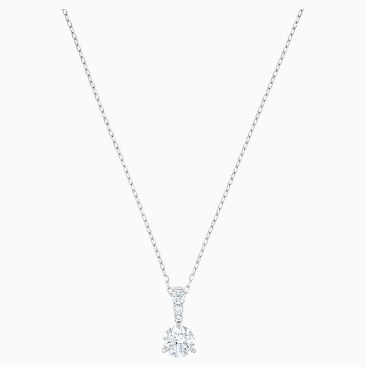 Solitaire pendant Round cut, White, Rhodium plated