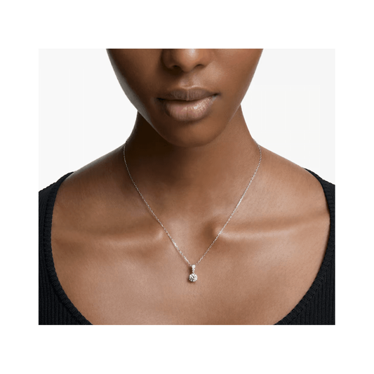 Solitaire pendant Round cut, White, Rhodium plated