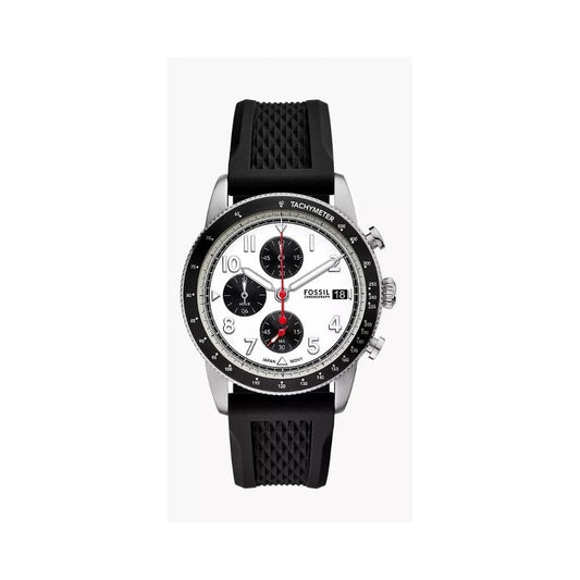 Sport Tourer Chronograph, White Dial,Gents Black Silicone Watch
