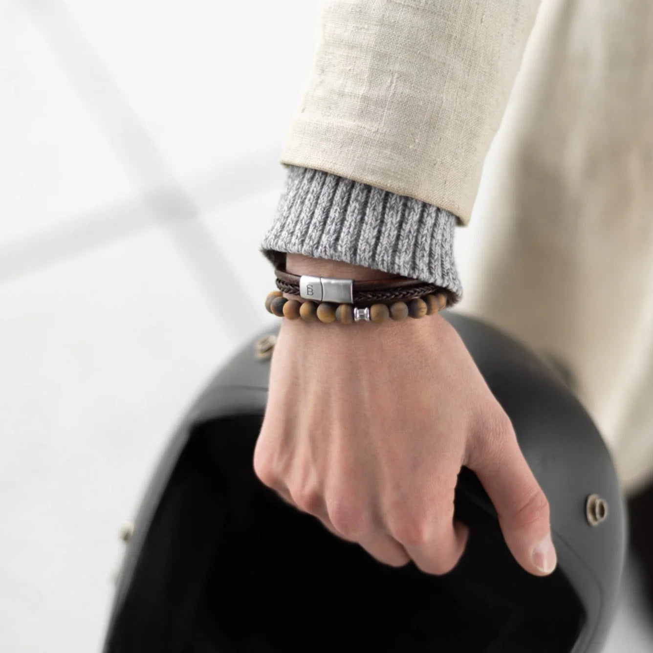STEEL AND BARNETT DENBY BROWN DOUBLE LEATHER BRACELET