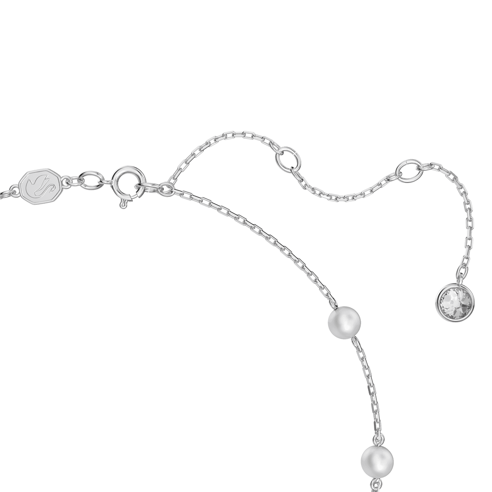 Stella necklace Crystal pearls, Star, White, Rhodium plated