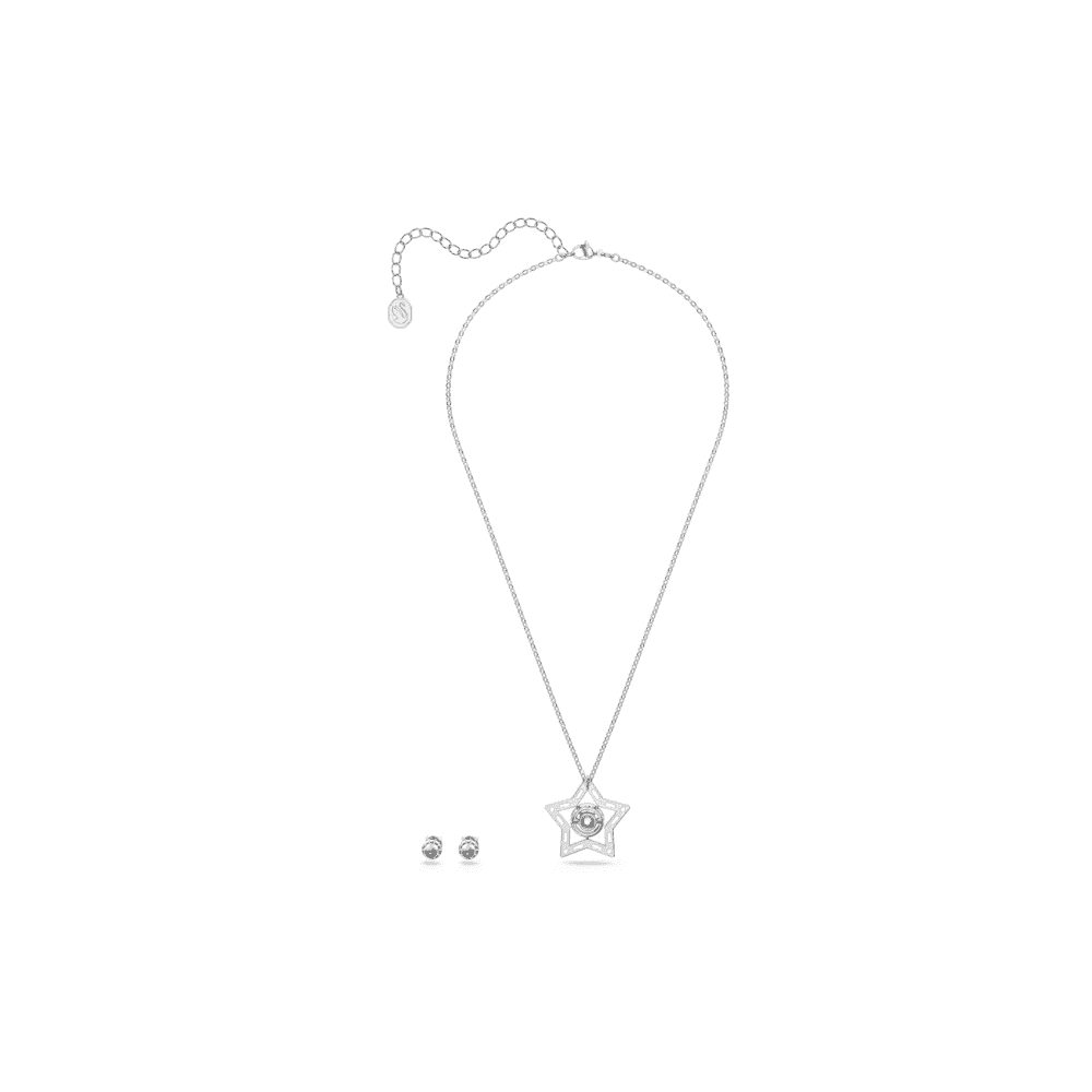 Stella set, Mixed cuts, Star, White, Rhodium plated