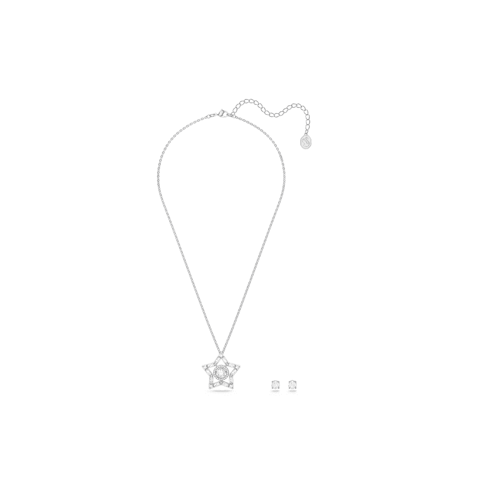Stella set, Mixed cuts, Star, White, Rhodium plated