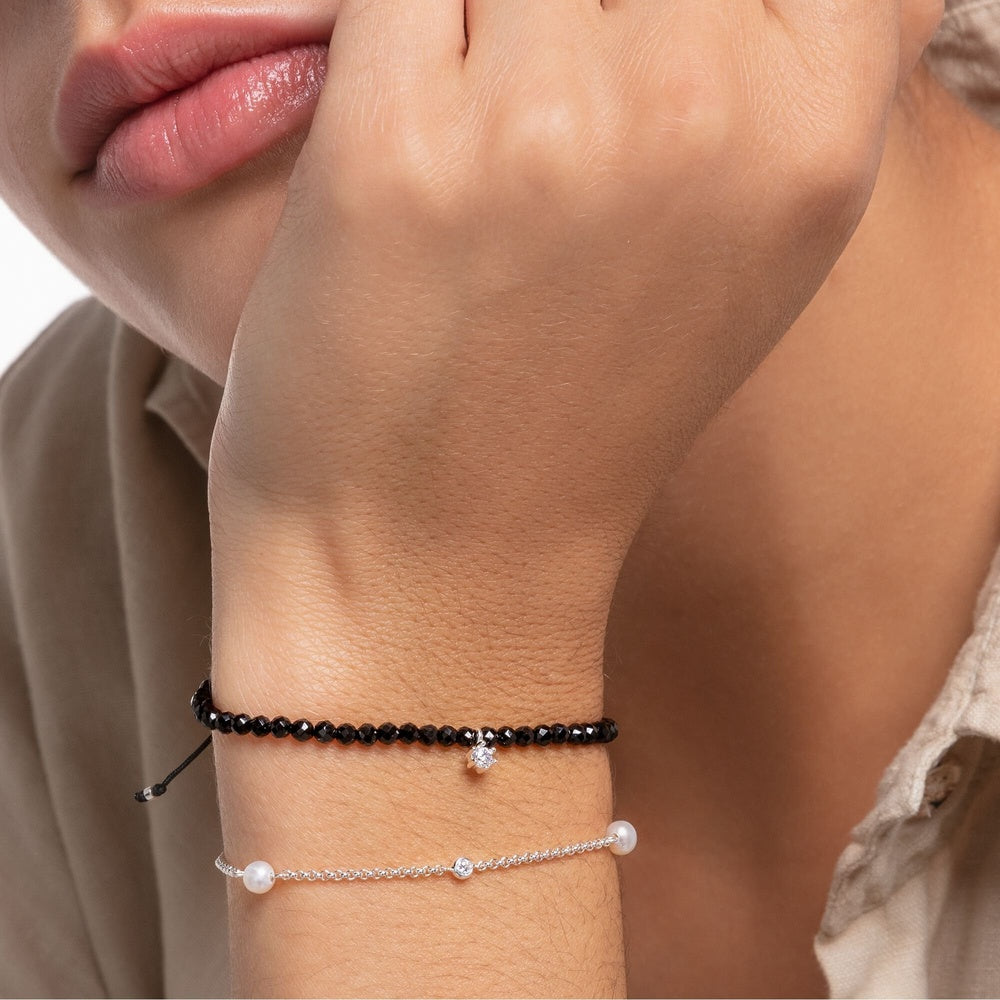 Sterling Silber Black Pearl Bracelet with White Stone
