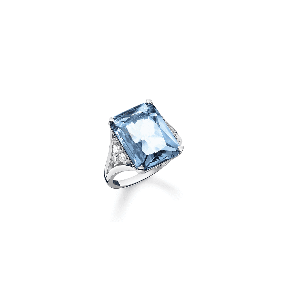 Sterling Silver Aquamarine Stone Cocktail Ring with White Stones