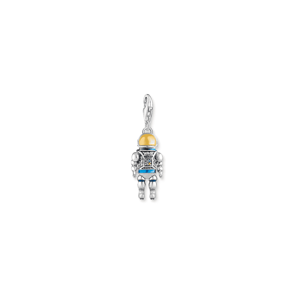 Sterling Silver Astronaut Charm with Colourful Stones and White Cole Enamel
