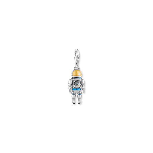 Sterling Silver Astronaut Charm with Colourful Stones and White Cole Enamel