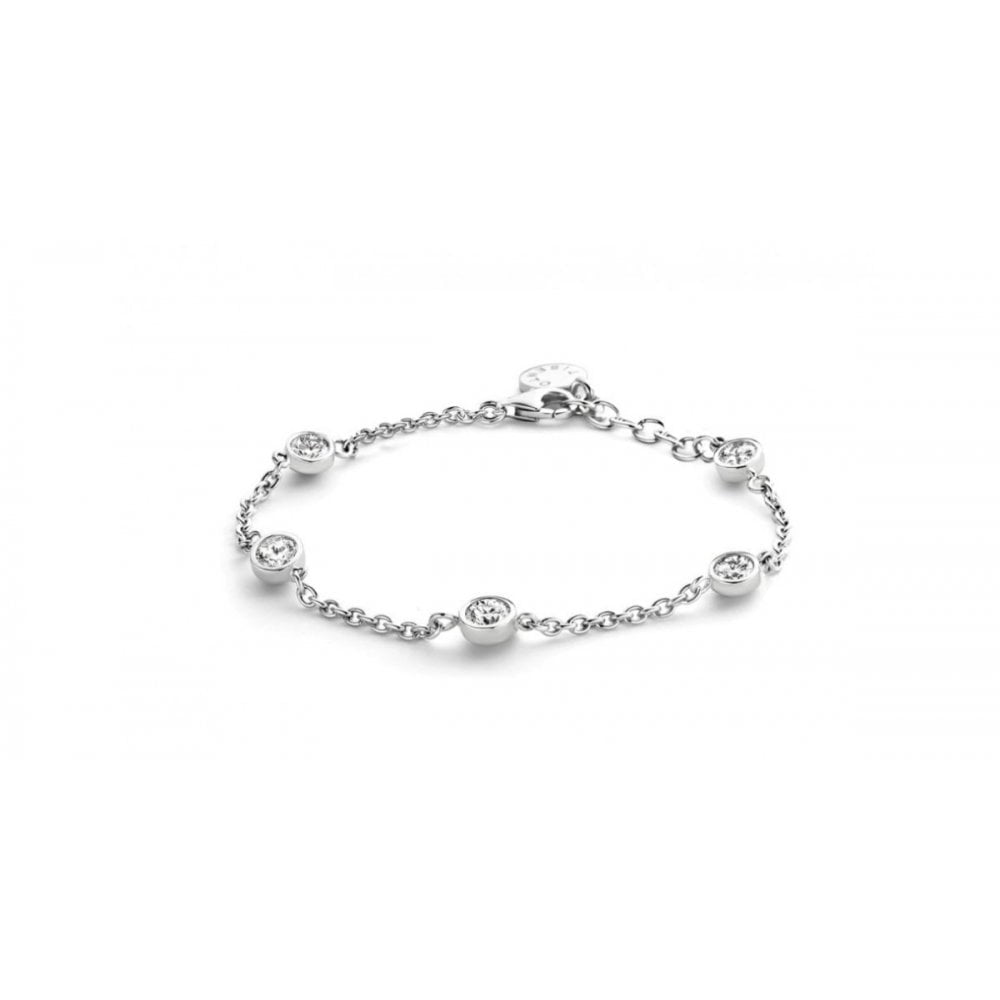 Sterling Silver Bracelet with Round Cubic Zirconia Stones