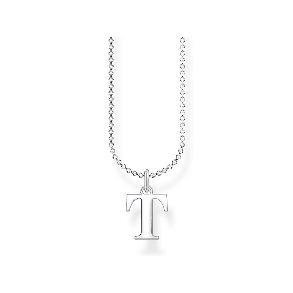 Sterling Silver Chain with Charm Pendant Letter T