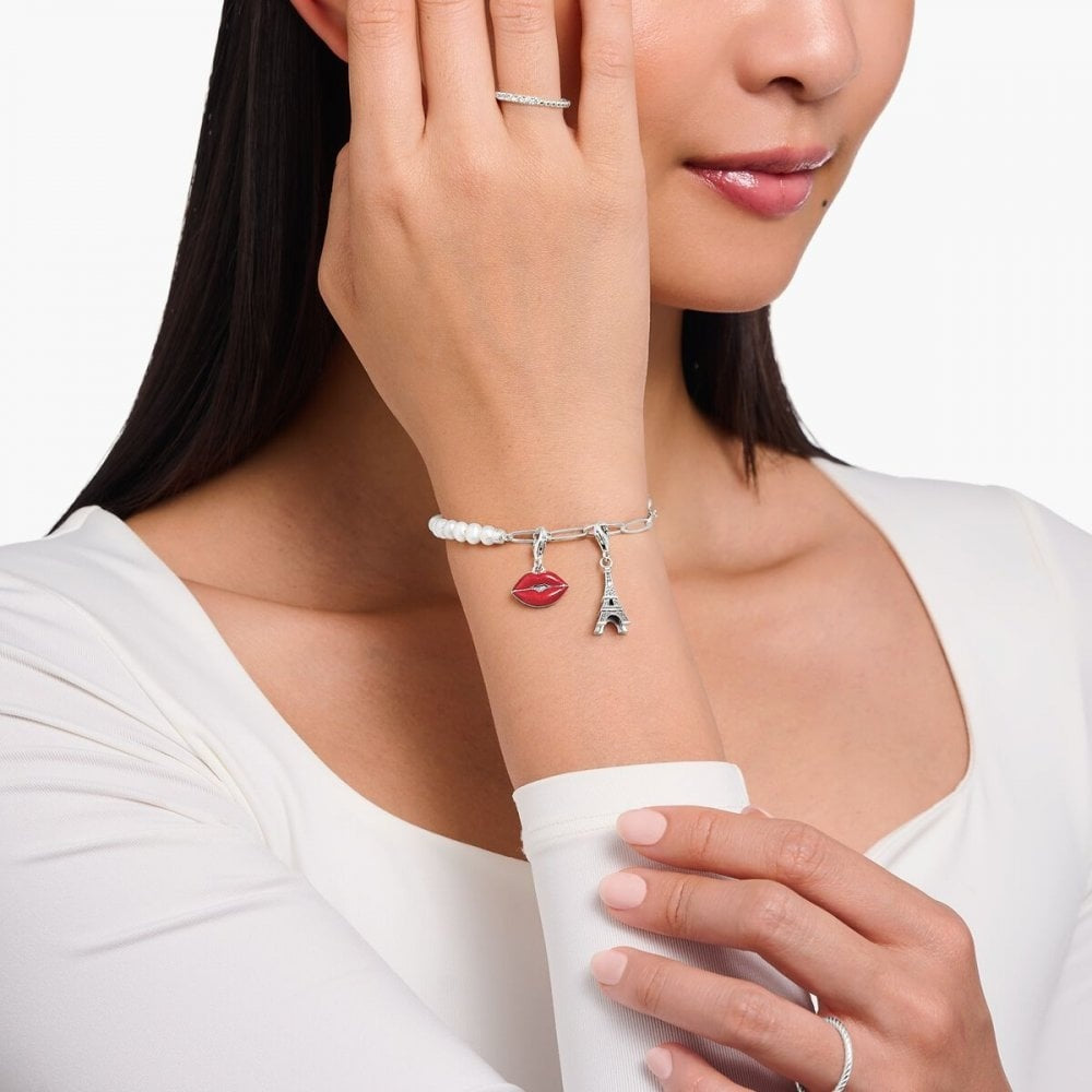 Sterling Silver Charm Bracelet with White Pearls and Coin 