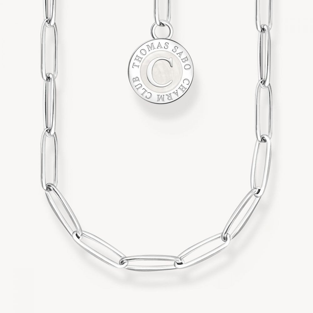 Sterling Silver Charm Necklace with White Disc 