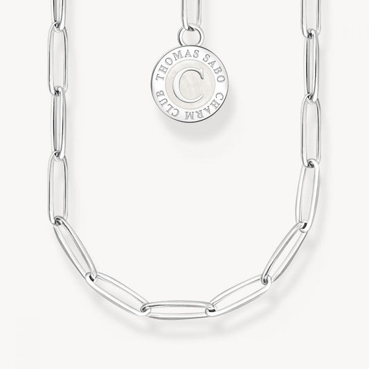 Sterling Silver Charm Necklace with White Disc 