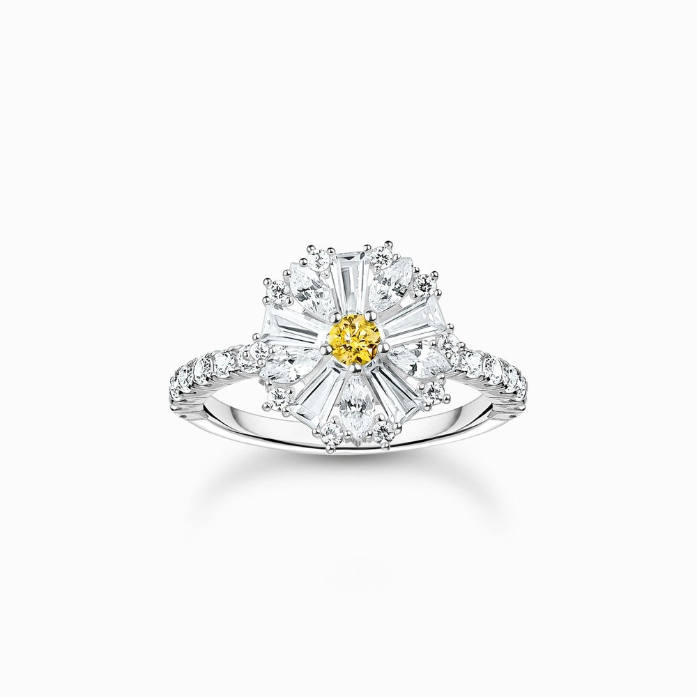 Sterling Silver Cocktail Lovely Daisy Ring with White Zirconia