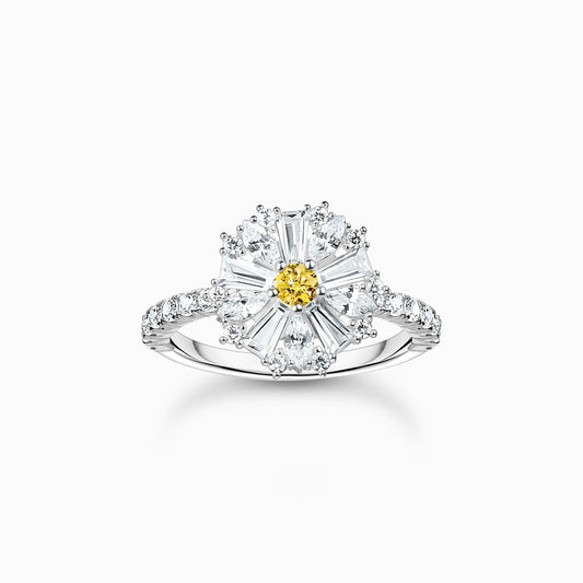 Sterling Silver Cocktail Lovely Daisy Ring with White Zirconia