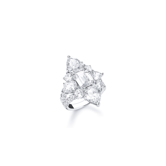 Sterling Silver Cocktail Ring with White Zirconia