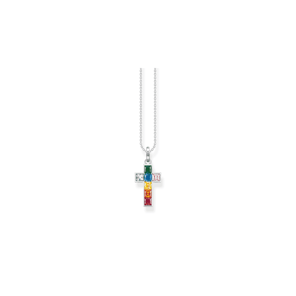 Sterling Silver Cross Necklace with Colourful Stones