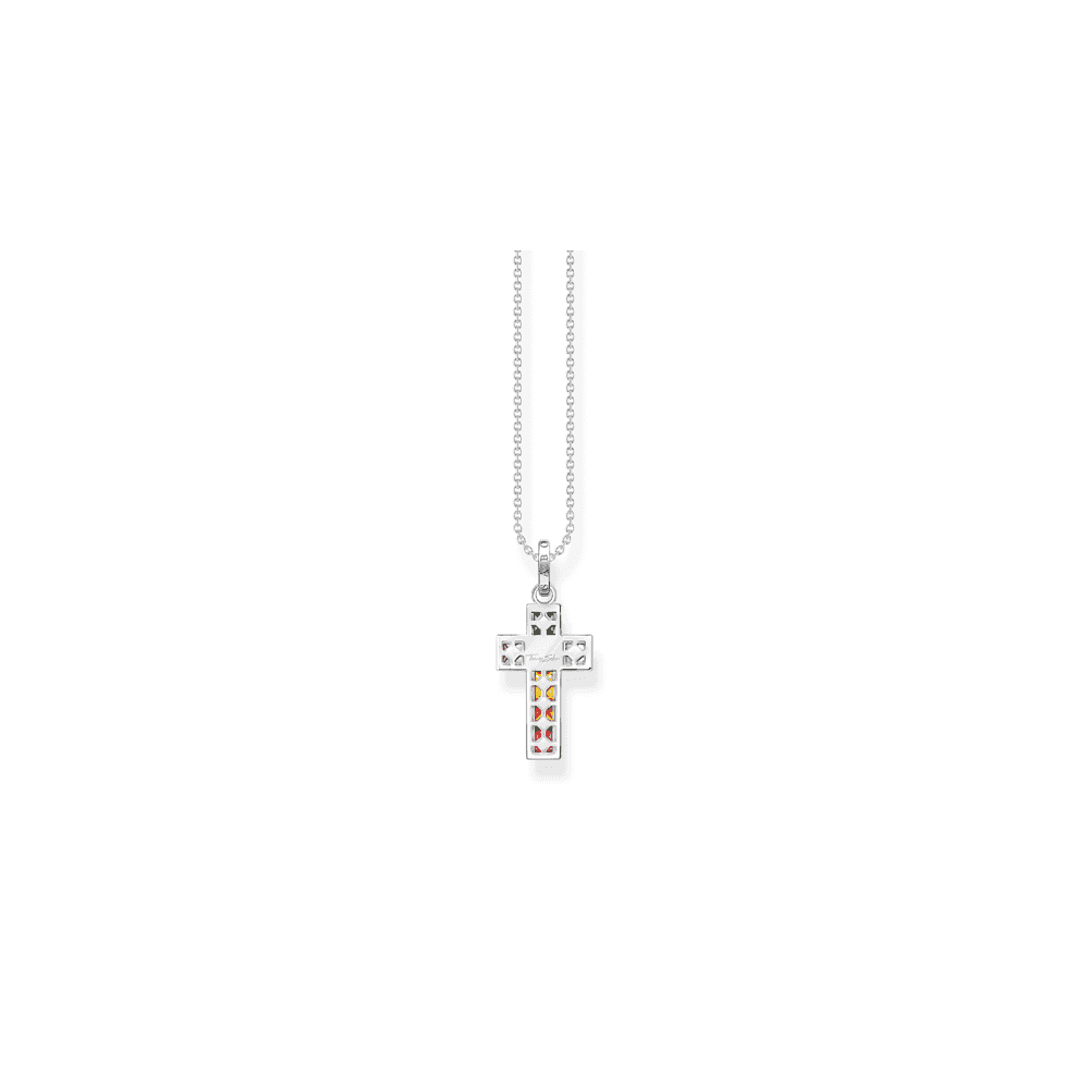 Sterling Silver Cross Necklace with Colourful Stones