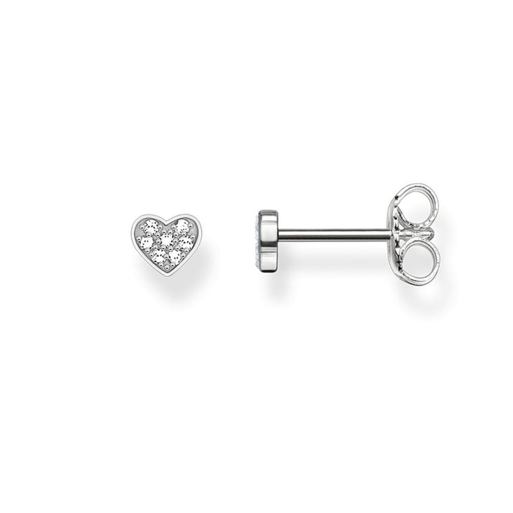  Sterling Silver Diamond Pave Heart Stud Earrings