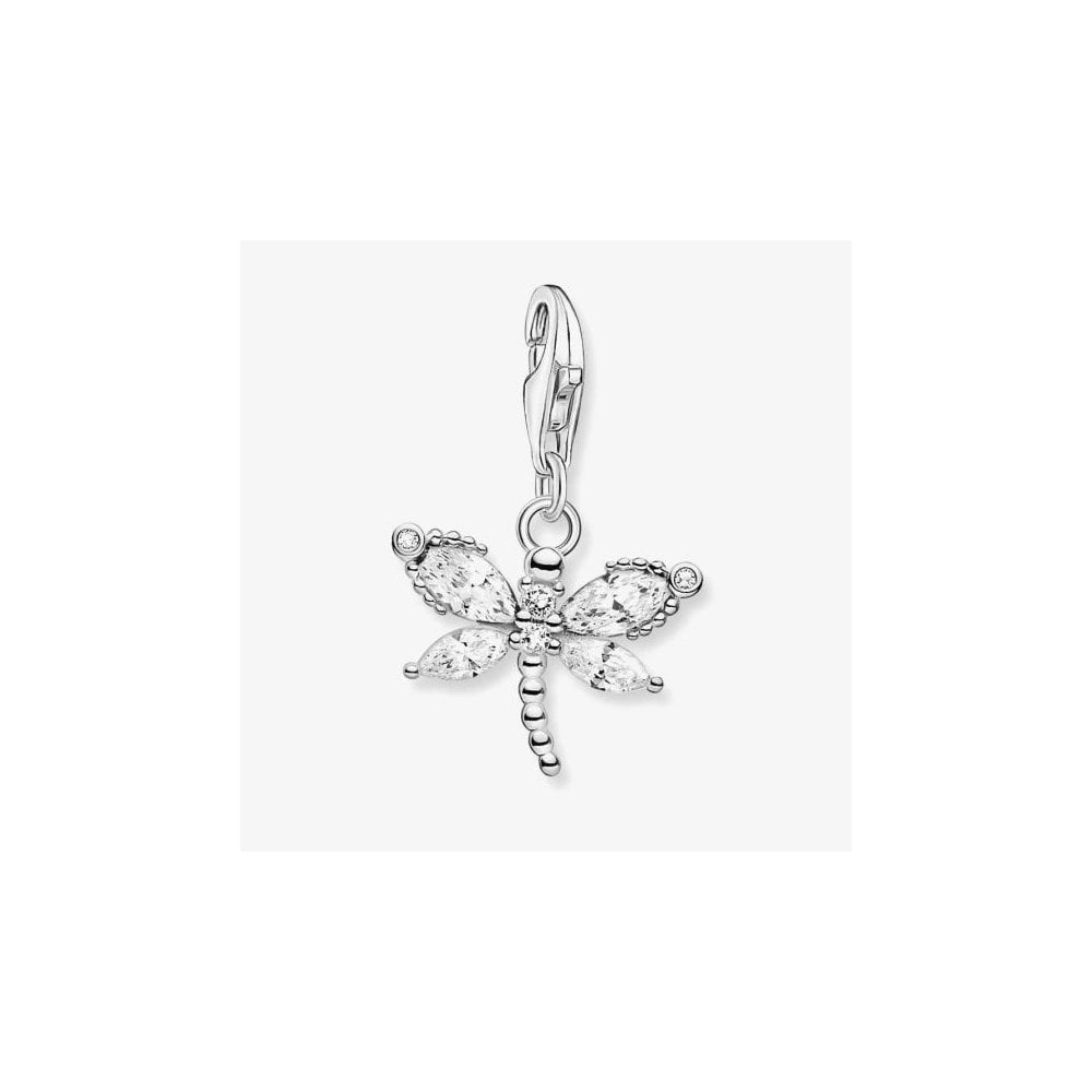 Sterling Silver Dragonfly Charm with White Stones