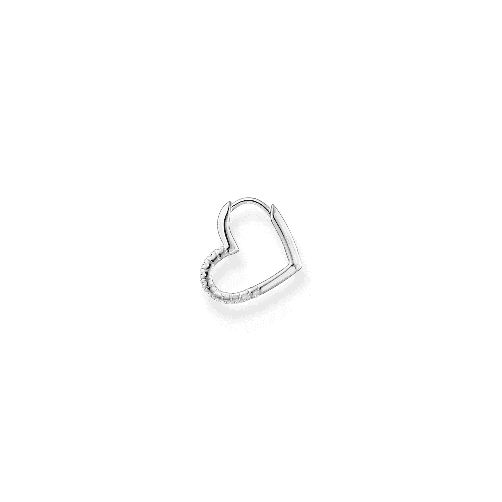 Sterling Silver Heart Hoop Earrings with White Stones