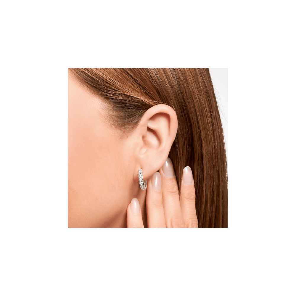 Sterling Silver Hoop Earrings with White Pavé Stones