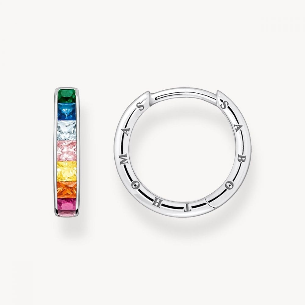 Sterling Silver Hoops with Coloured Stones