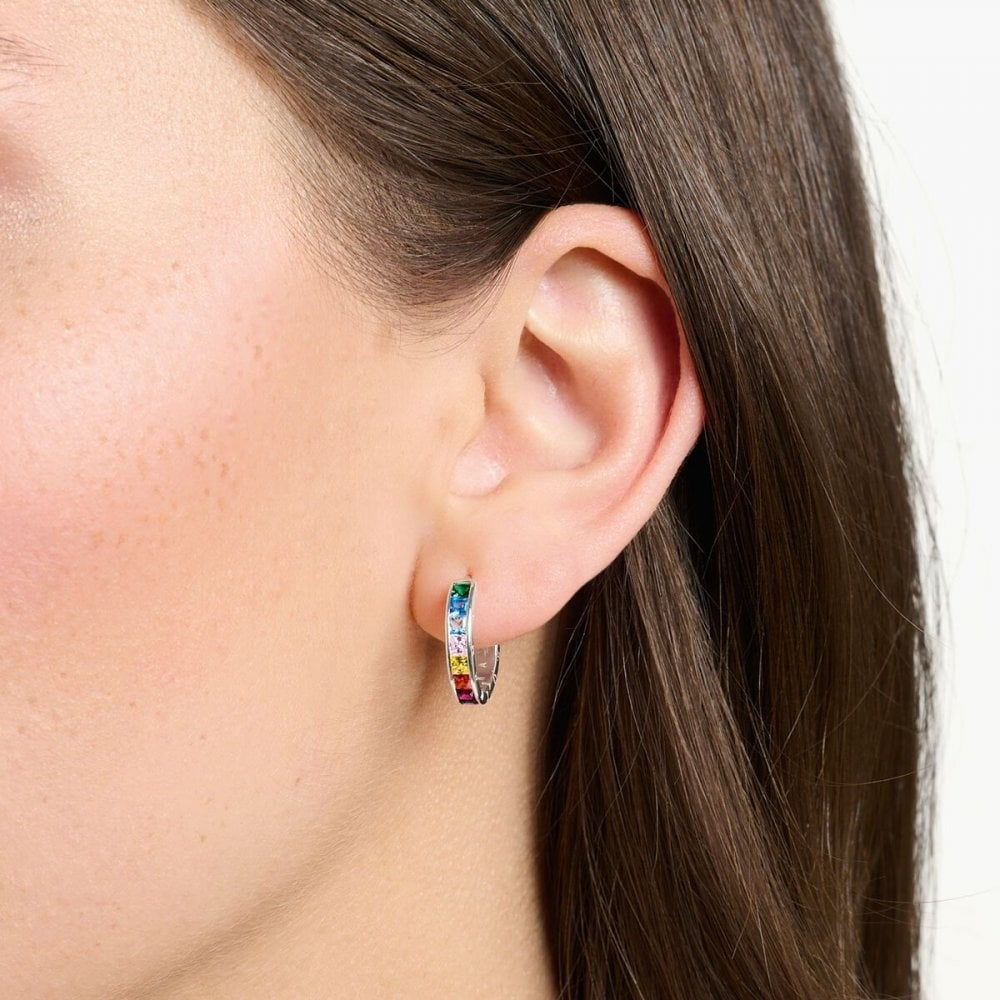 Sterling Silver Hoops with Coloured Stones