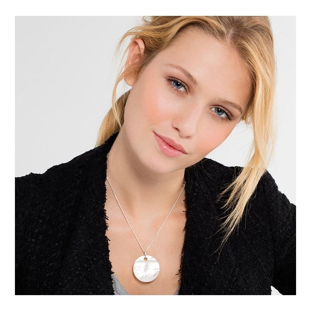 Sterling Silver Large Mother of Pearl Disc Pendant