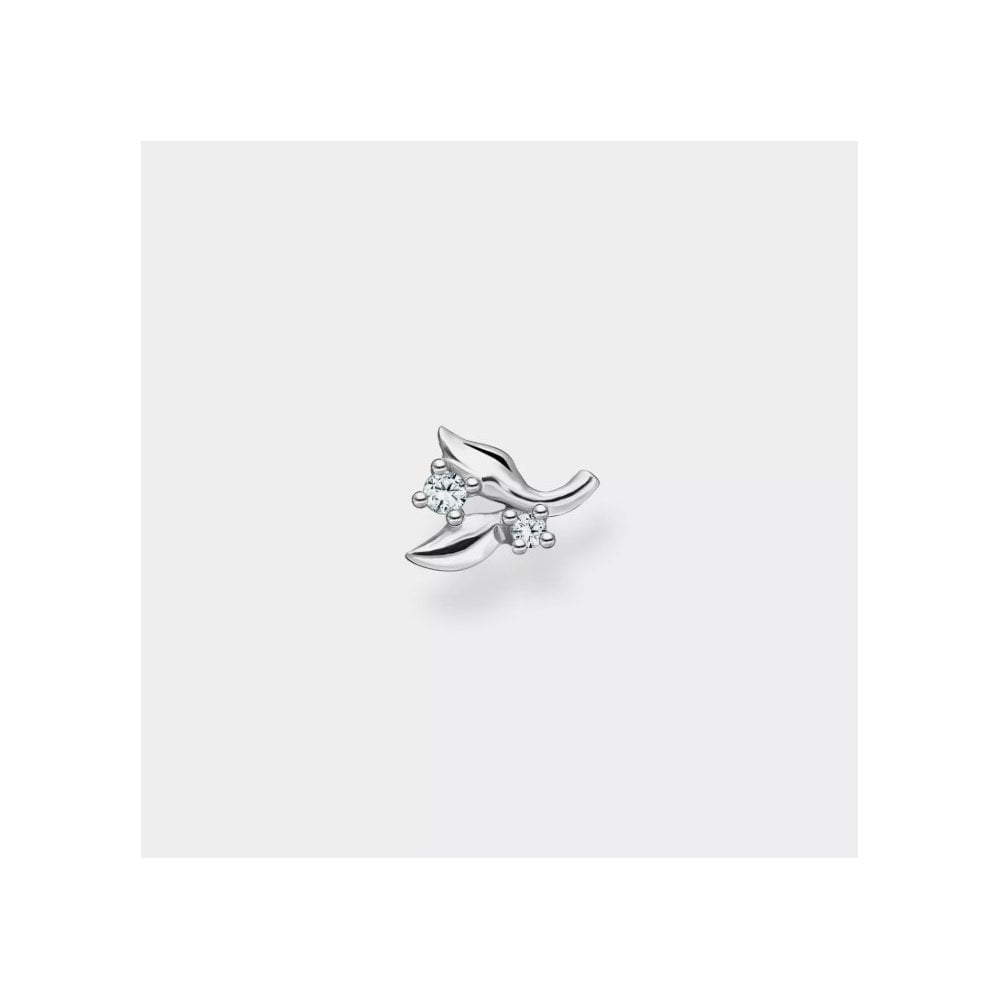 Sterling Silver Leaves with White Stone Silver Single Ear Stud