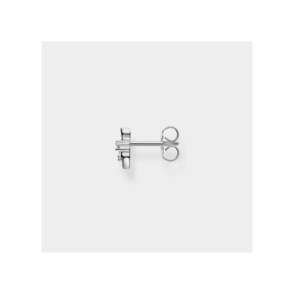 Sterling Silver Leaves with White Stone Silver Single Ear Stud