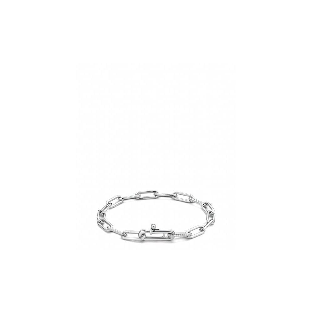 Sterling Silver Link Bracelet with Cubic Zirconia