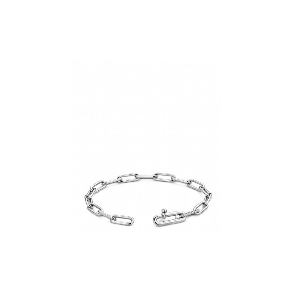 Sterling Silver Link Bracelet with Cubic Zirconia