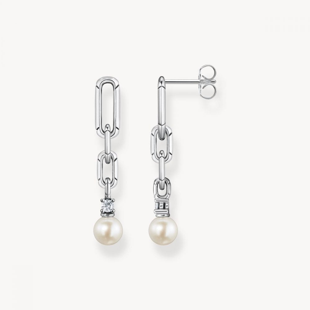 Sterling Silver Link Earrings with Pearl