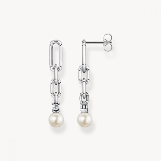 Sterling Silver Link Earrings with Pearl