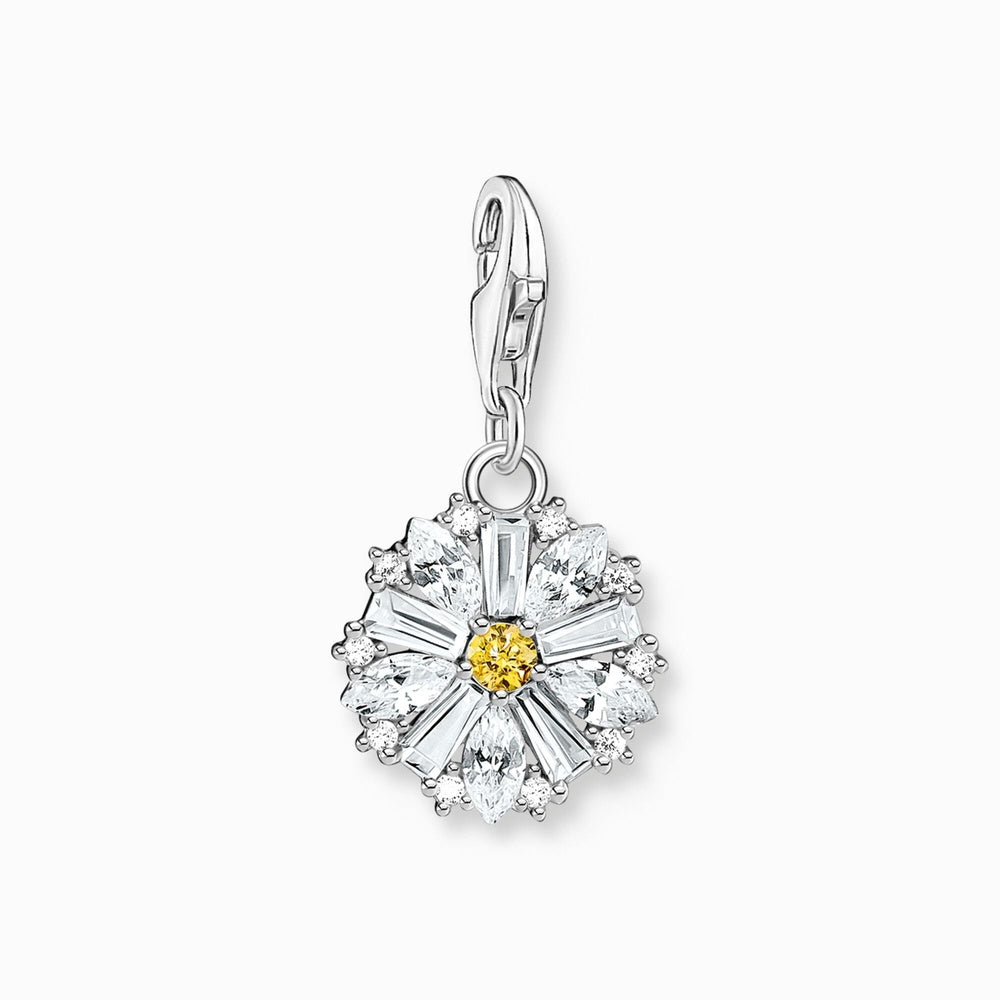 Sterling Silver Lovely Daisy Charm with White Zirconia