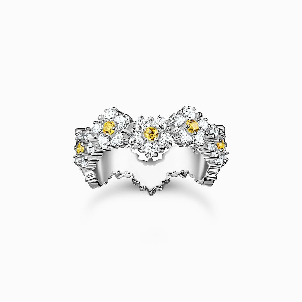 Sterling Silver Lovely Daisy Ring with Stones