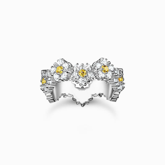 Sterling Silver Lovely Daisy Ring with Stones