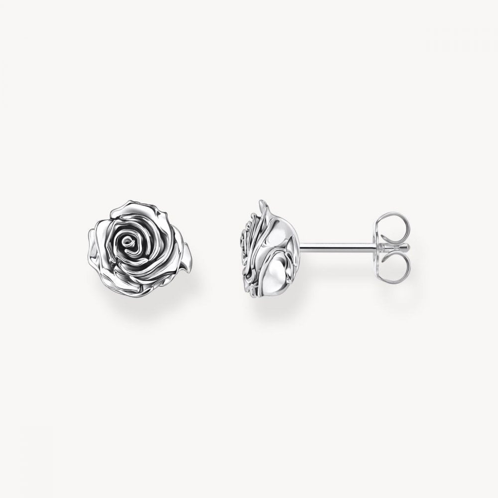 Sterling Silver Midnight Rose Ear Studs
