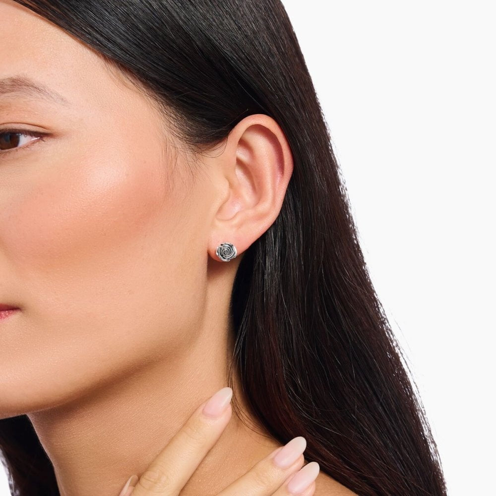 Sterling Silver Midnight Rose Ear Studs