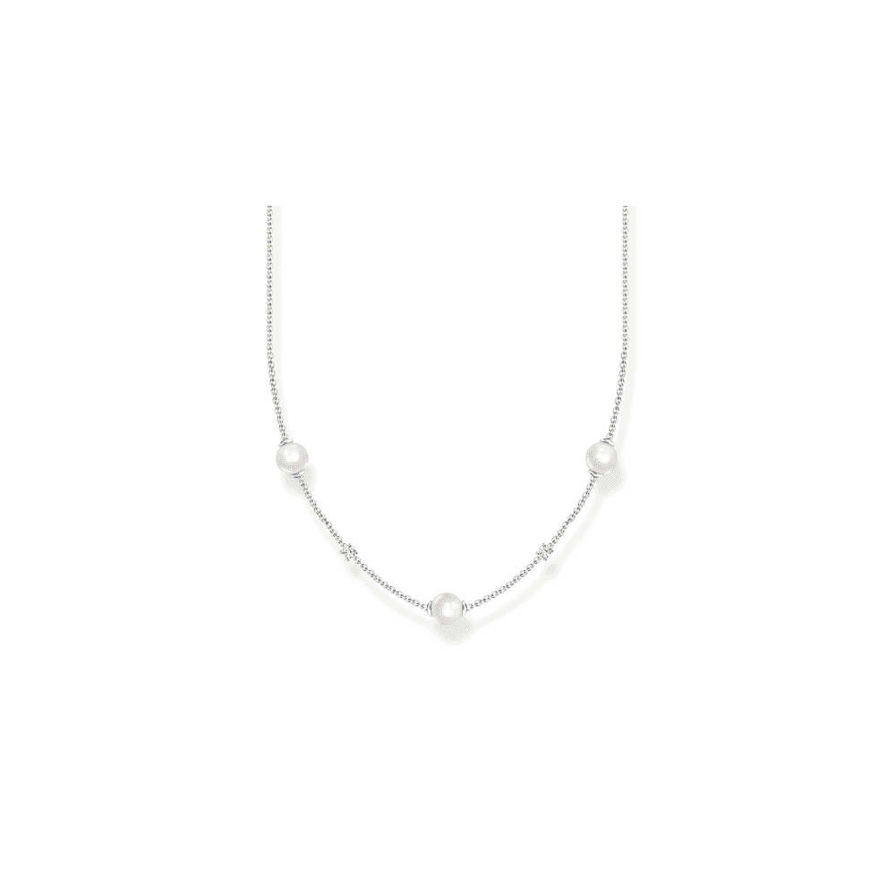 Sterling Silver Pearl Necklace with White Stones