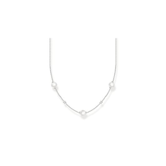 Sterling Silver Pearl Necklace with White Stones