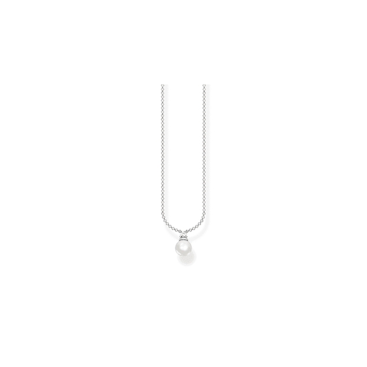 Sterling Silver Pearl Pendant with White Stones
