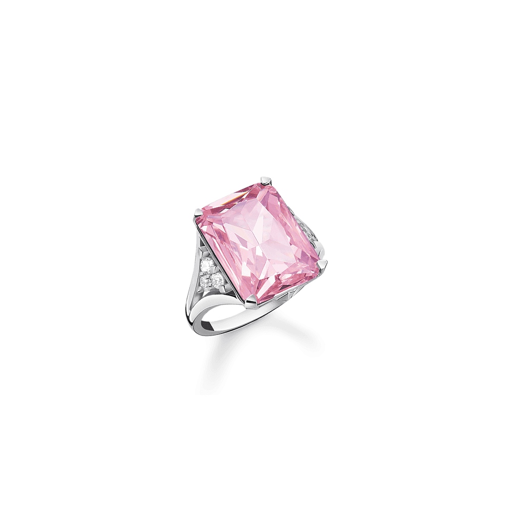 Sterling Silver Pink Stone Ring with White Stones