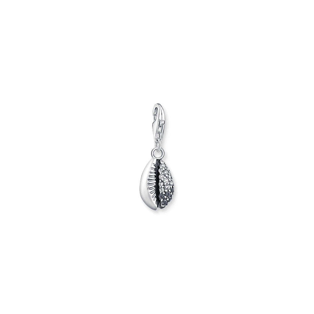 Sterling Silver Shell Charm with Blue Stones
