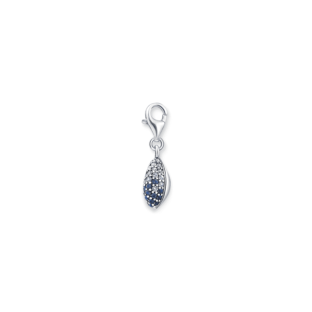 Sterling Silver Shell Charm with Blue Stones