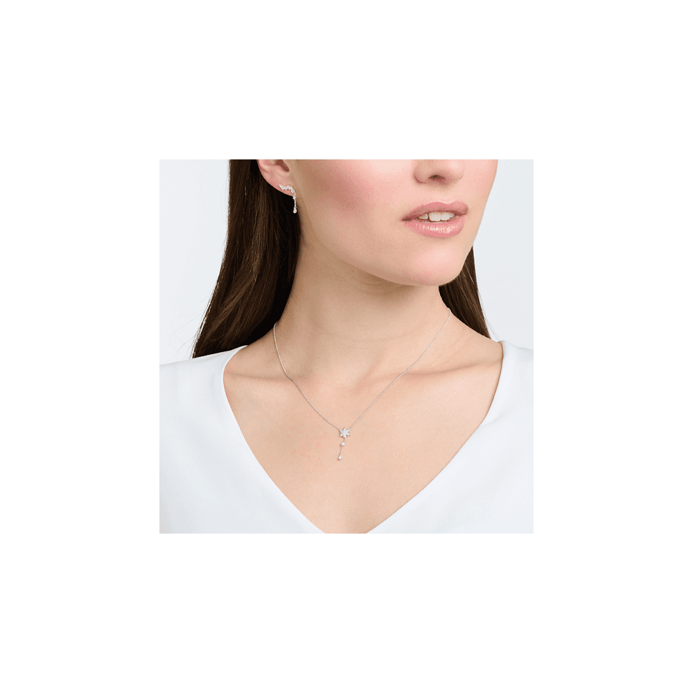 Sterling Silver Snowflake Necklace with White Stones