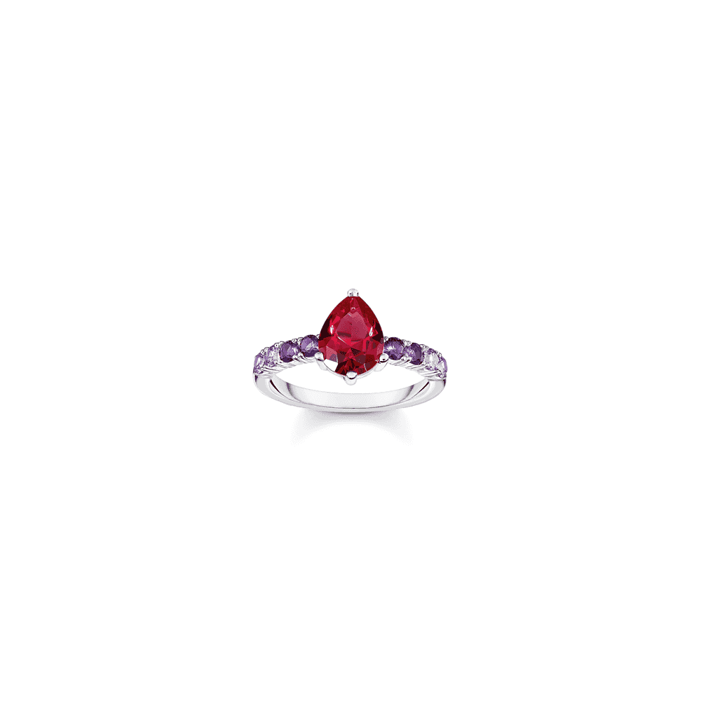 Sterling Silver Solitaire Ring with Red and Violet Stones