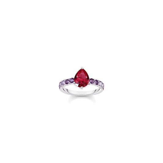 Sterling Silver Solitaire Ring with Red and Violet Stones