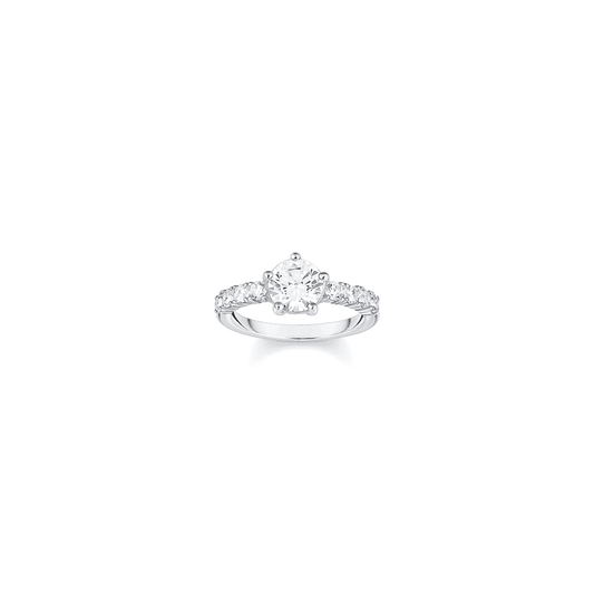 Sterling Silver Solitaire Ring with White Zirconia